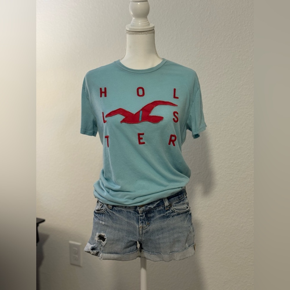 Hollister Blue T-Shirt with Red Logo